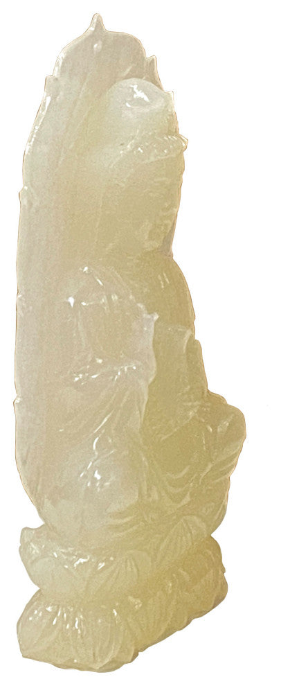 Chinese Off White Color Stone Guan Yin Bodhisattva Avalokitesvara Statue ws1773
