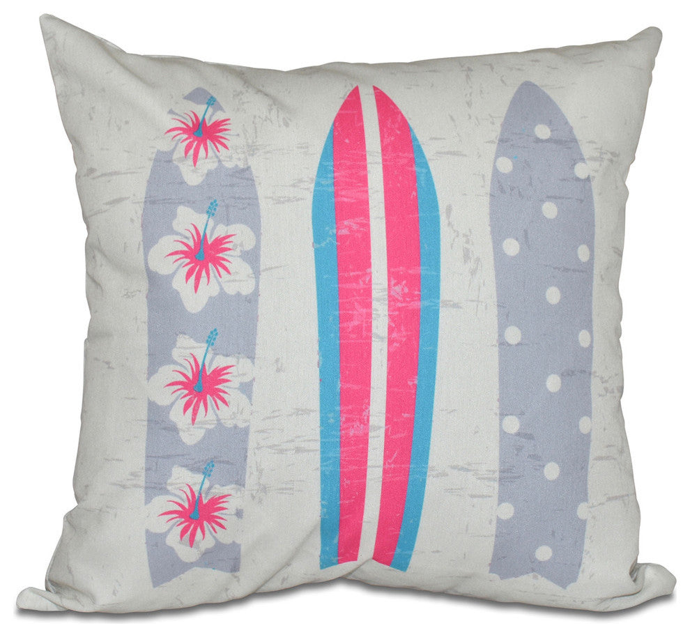 Triple Surf, Geometric Print Outdoor Pillow, Pink, 20"x20"