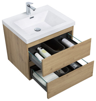 Aurora Wall Mount Vanity, White Acrylic Top, Sonoma Oak, 30"