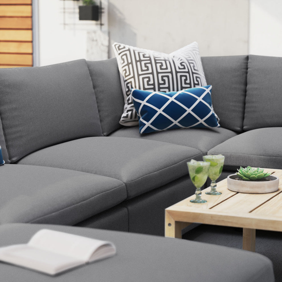 Modular Lounge Sectional Deep Sofa Set, Sunbrella, Gray, Modern, Outdoor