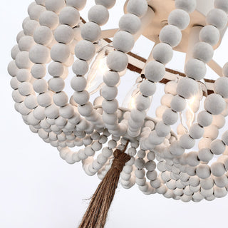 12.6" W 3-Light Bohemia Antique White Wood Beaded Flush Mount Ceiling Light