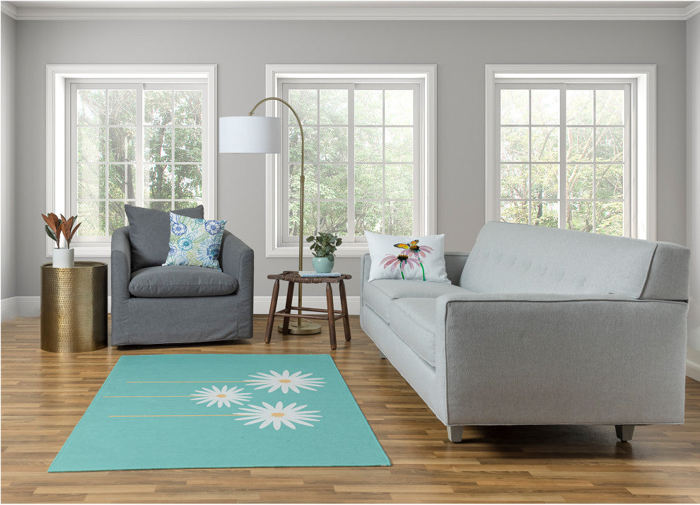Floral Print Spring Chenille Rug, Light Blue, 4'x6'