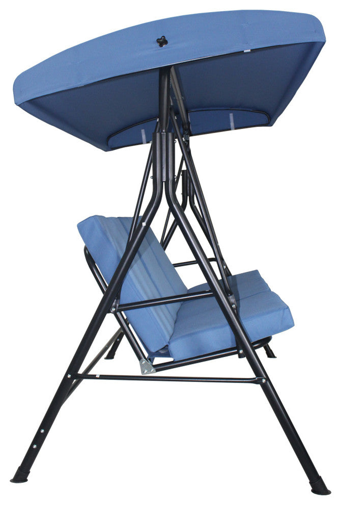 Home Beyond 3-Person Steel Fabric Outdoor Porch Swing Canopy With Stand, Blue
