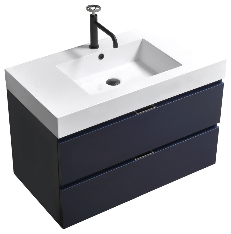 Bliss 36" Blue Wall Mount Modern Bathroom Vanity