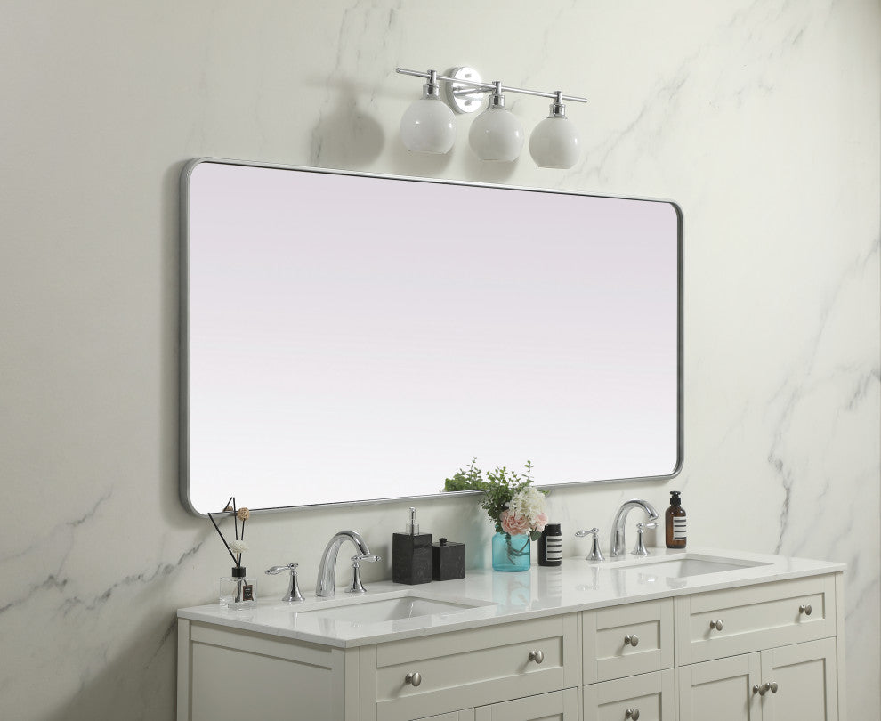 Soft Corner Metal Rectangle Mirror 32X72 Inch, Silver