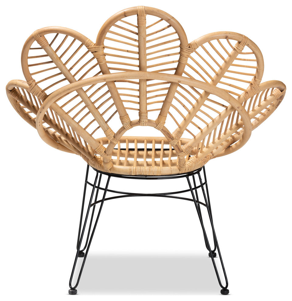 Alea Natural Rattan and Black Metal Accent Chair