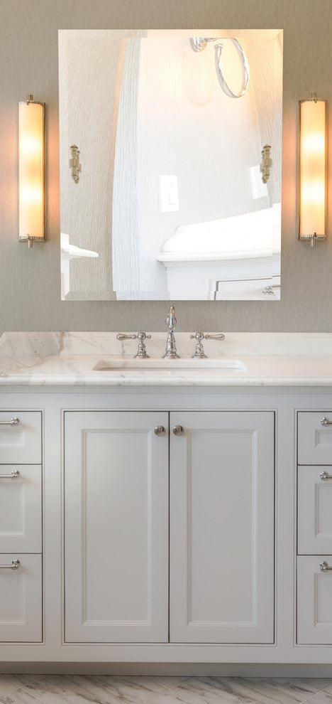 Frameless Rectangular Beveled Edge Tilt Mirror, Satin Chrome
