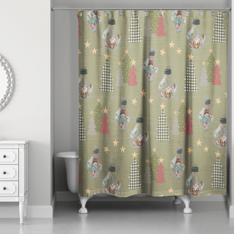 Green Tree and Globe Pattern 71x74 Shower Curtain