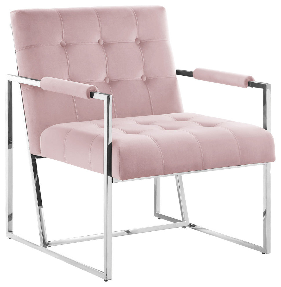 Louie Modern Arm Chair with Silver Frame, Pink
