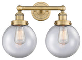 Edison Large Beacon 2-Light 16" Vanity Light, Brushed Brass Finish, Clear Shade