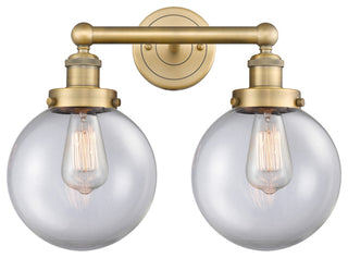Edison Large Beacon 2-Light 16" Vanity Light, Brushed Brass Finish, Clear Shade