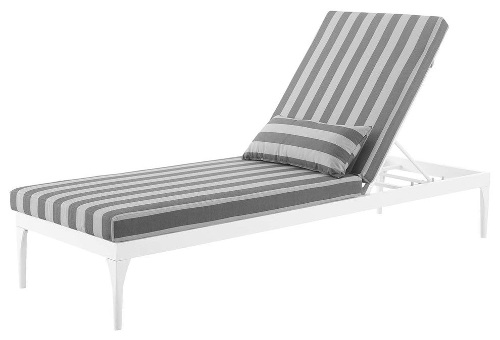 Modern Outdoor Lounge Chair Chaise, Fabric Metal Steel, White Gray