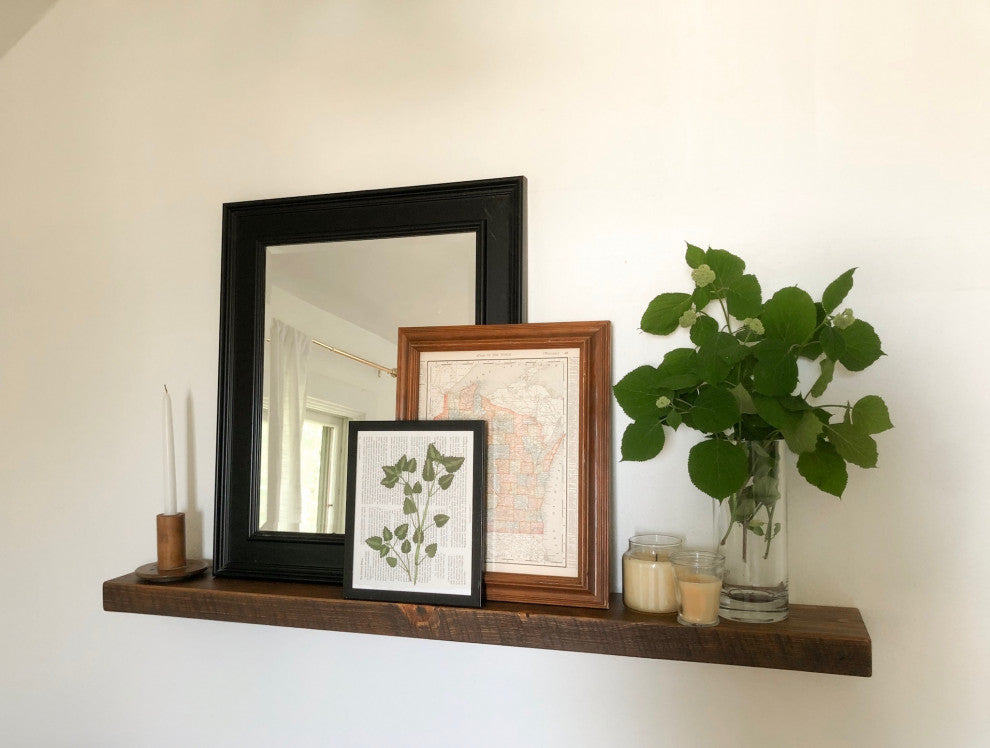Rustic, Floating Shelf, 2" Thick x 8" Deep, with Mounting, Medium Brown, 48"