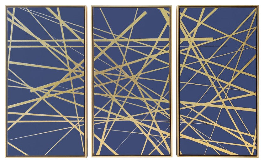 Modern Lines Pattern Triptych Silver Framed Canvas Wall Art