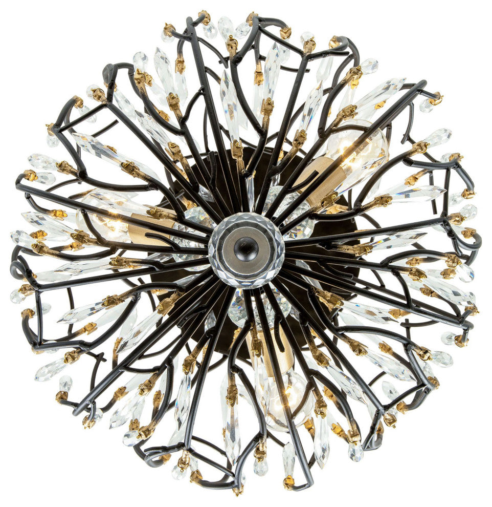 Bask 3-Lt Crystal Semi-Flush - Matte Black/French Gold