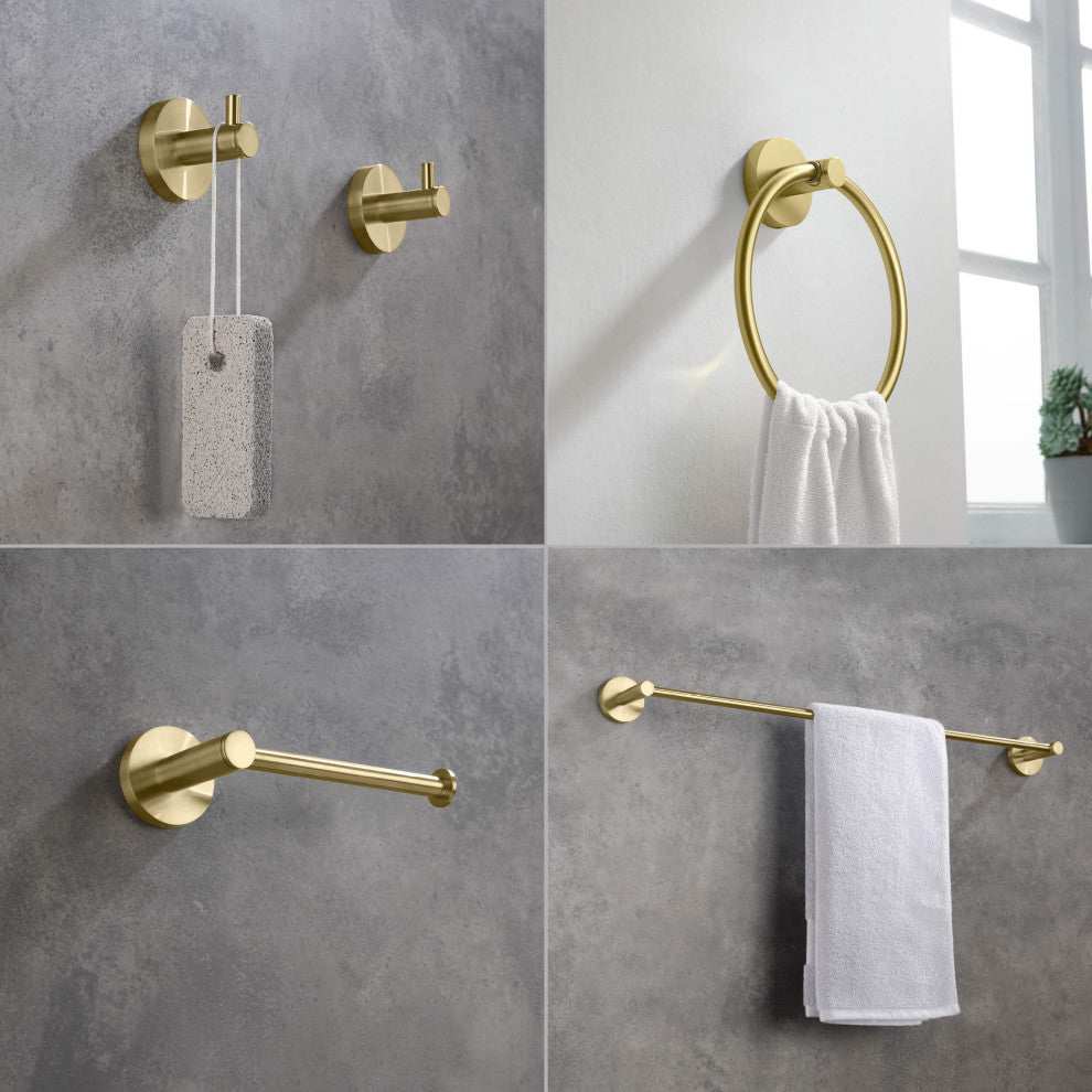Circular 5-Piece Bathroom Hardware Set, Brushed Gold