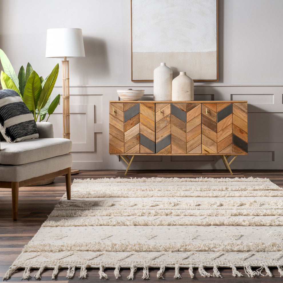 Chandy Textured Wool Area Rug, Cream 6'x9'