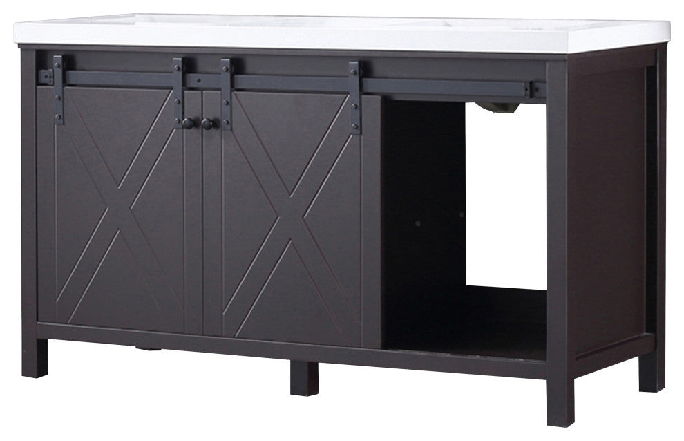 Marsyas 60" Brown Double Vintage Bathroom Vanity Cabinet Quartz Top Square Sinks