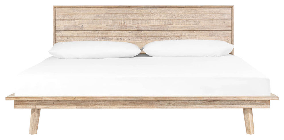 Gia Acacia Wood Panel Bed, Light Brown, Queen