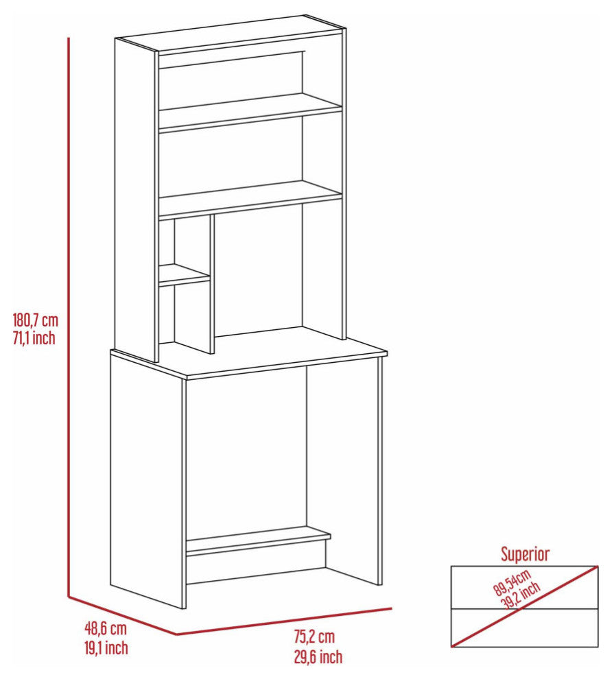 Sawgrass Computer Desk With Hutch, With 4 Shelves, Black Wengue