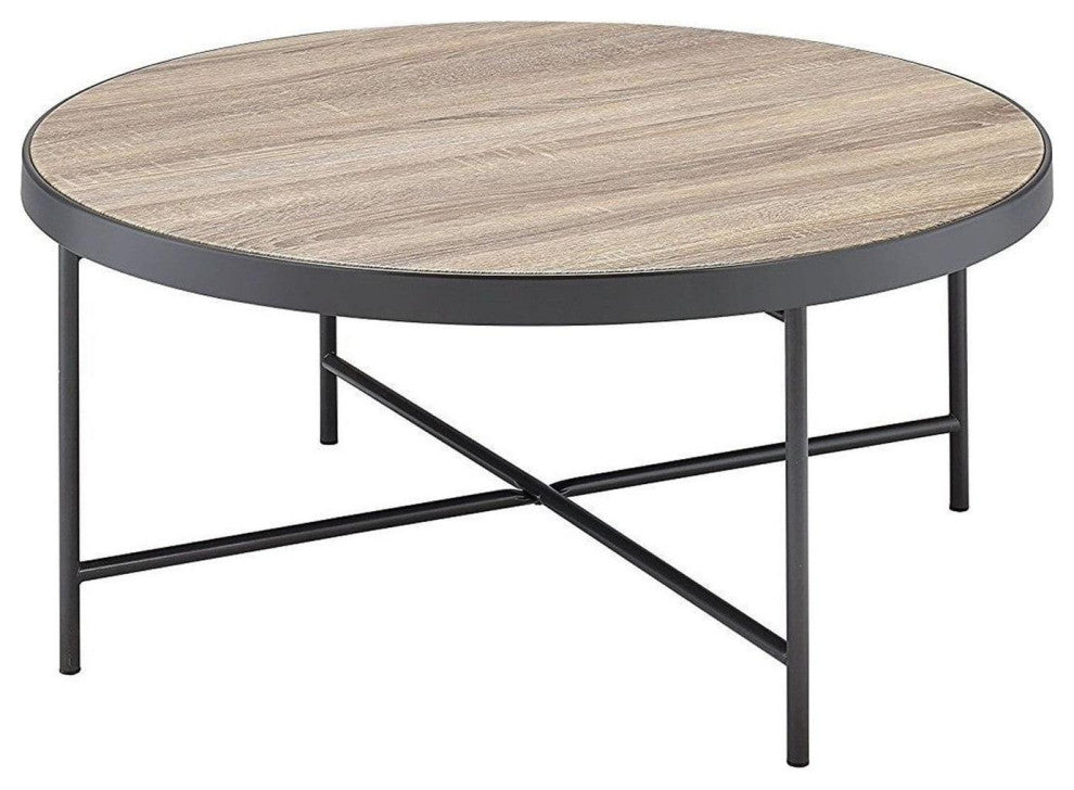 32" Brown And Black Iron Round Coffee Table