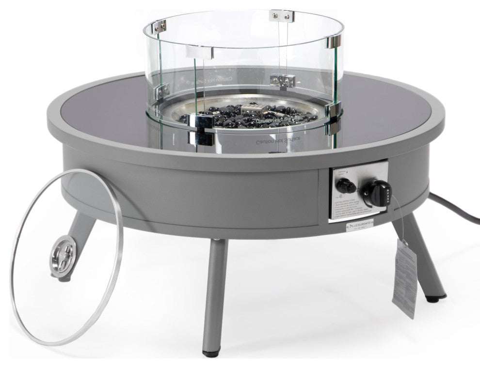Leisuremod Walbrooke Patio Round Fire Pit Table With Aluminum Frame, Gray