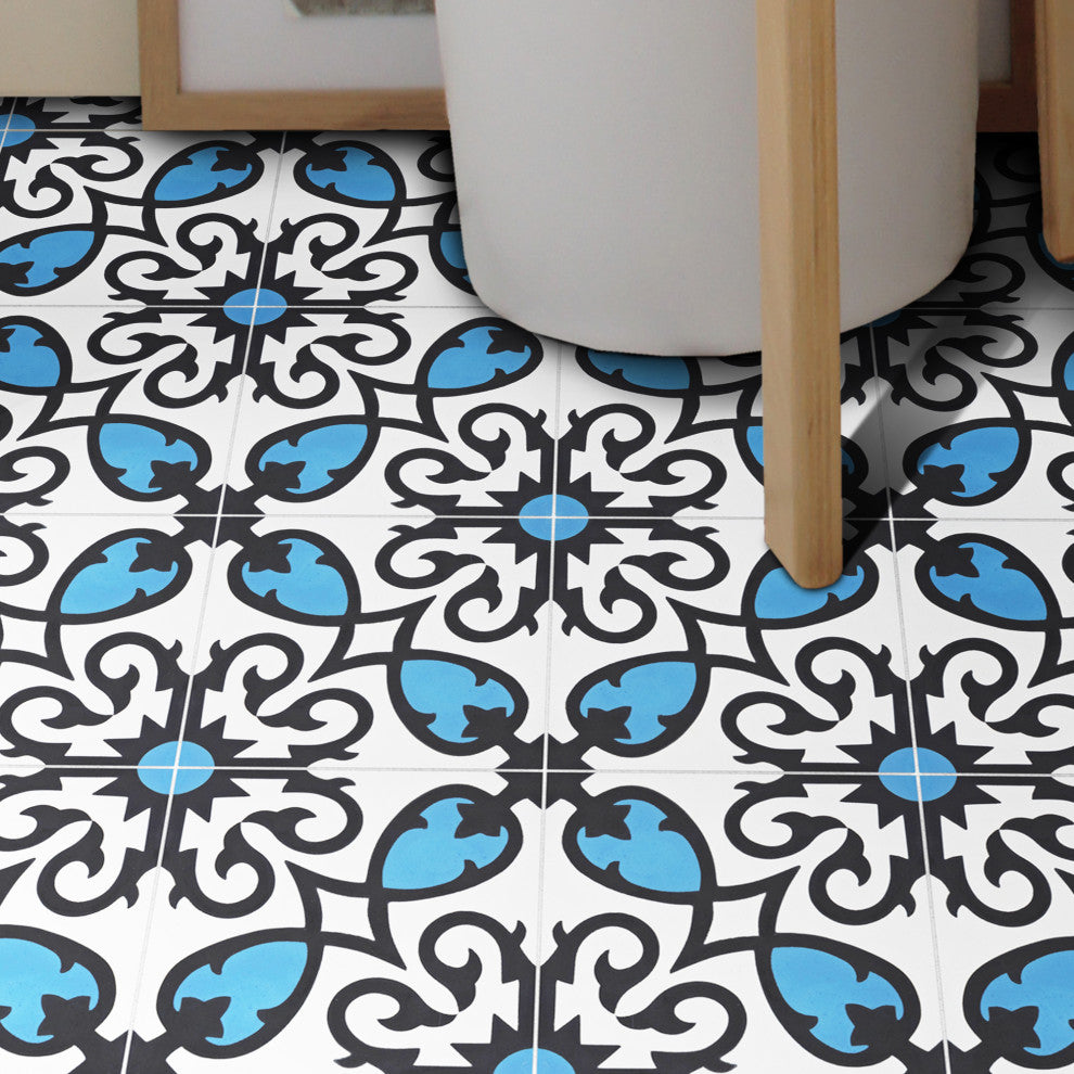 Agadir Handmade Cement Tile, Black/Blue/White, Sample