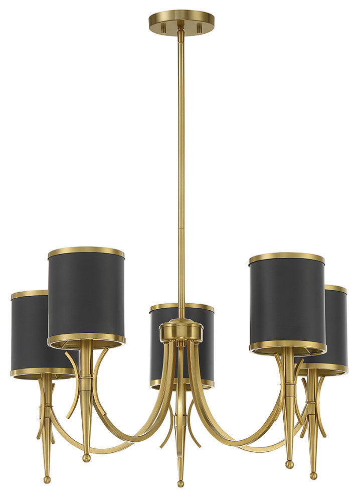 Quincy 5-Light Chandelier, Matte Black With Warm Brass Accents