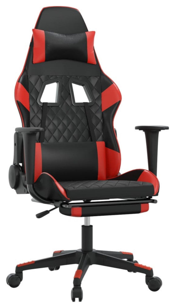 vidaXL Massage Gaming Chair With Footrest Black and Red Faux Leather