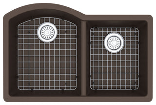 Karran Undermount Quartz 32" 60/40 Double Bowl Kitchen Sink Kit, Brown