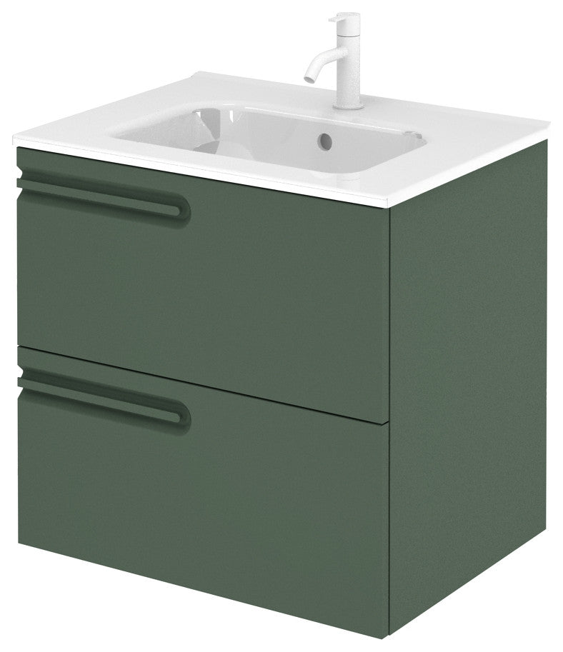 Econic Collection 2 Drawer Vanity, Green Forest, 24" Left Handle, With Enzo Sink Top