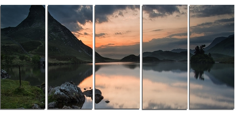 Stunning Sunrise over Lake Panorama, Landscape Canvas Print, 60"x28", 5 Panels