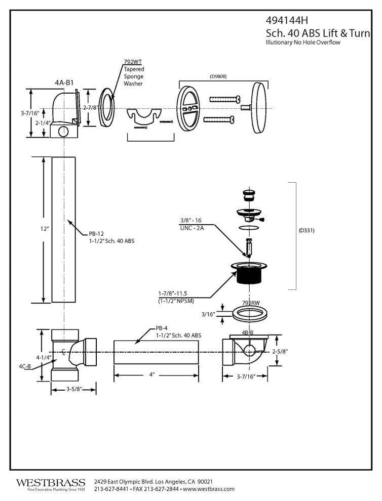 Illusionary Overflow 12" & 4" Sch. 40 ABS Bath Waste and Overflow With Lift, Satin Nickel
