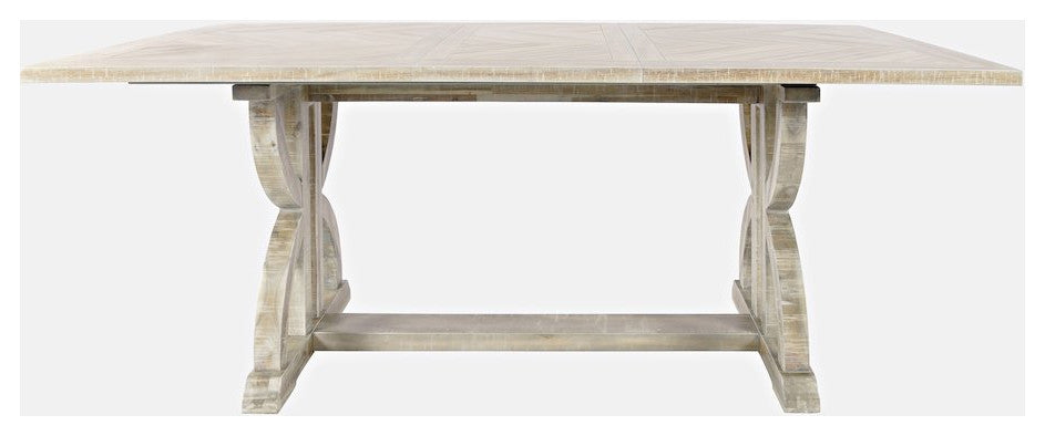Fairview Transitional Herringbone Distressed Acacia Extension 78 Dining Table