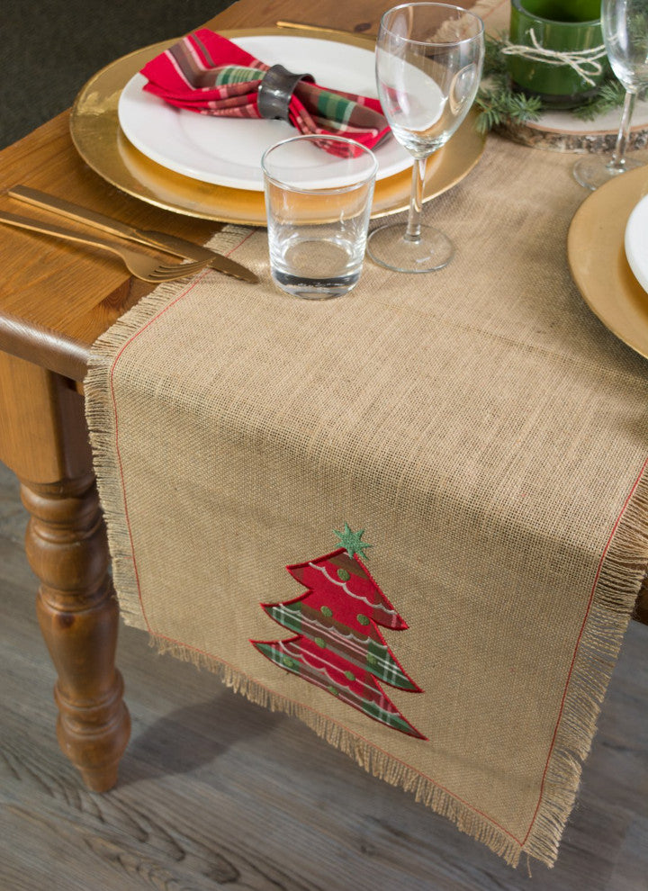 DII Embroidered Tree Burlap Table Runner