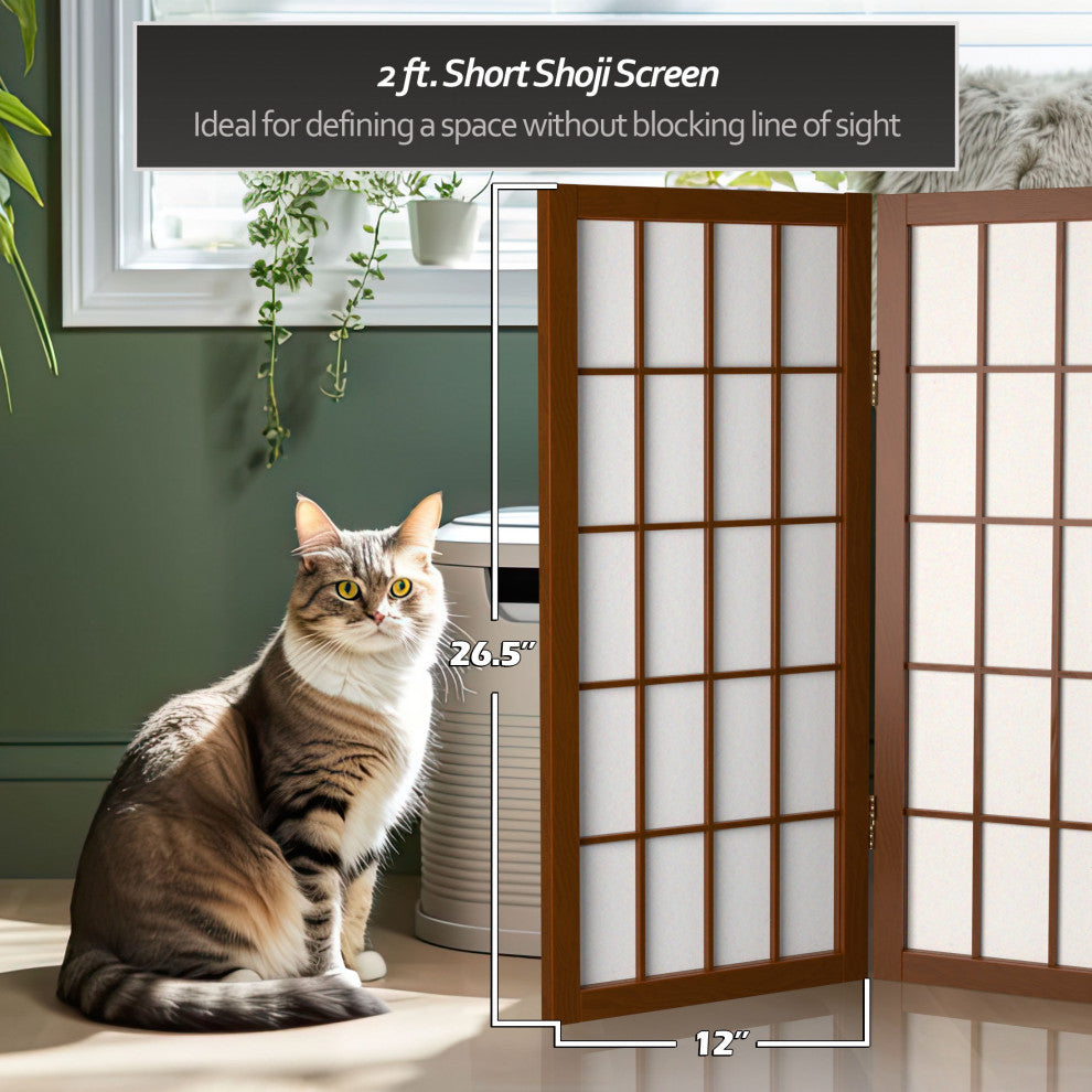 2' Tall Desktop Window Pane Shoji Screen, Walnut, 3 Panels