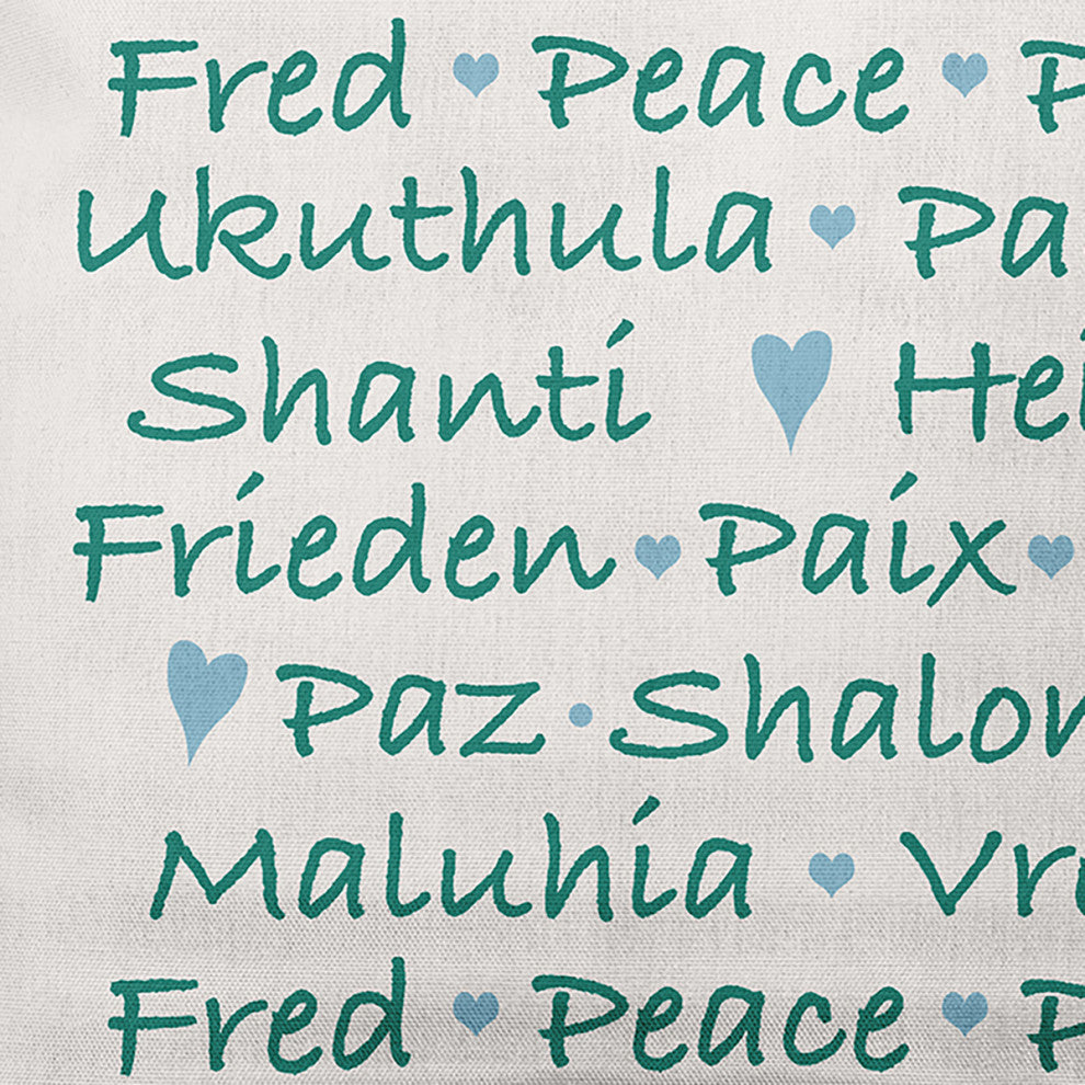 Mint Colored Words of Peace Christmas Polyester Throw Pillow, 16"x16"