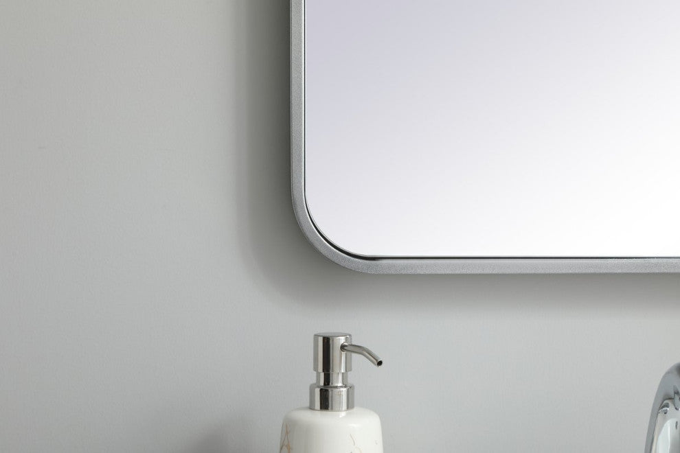 Ellis Soft Corner Metal Rectangular Mirror, Silver, 20"x36"