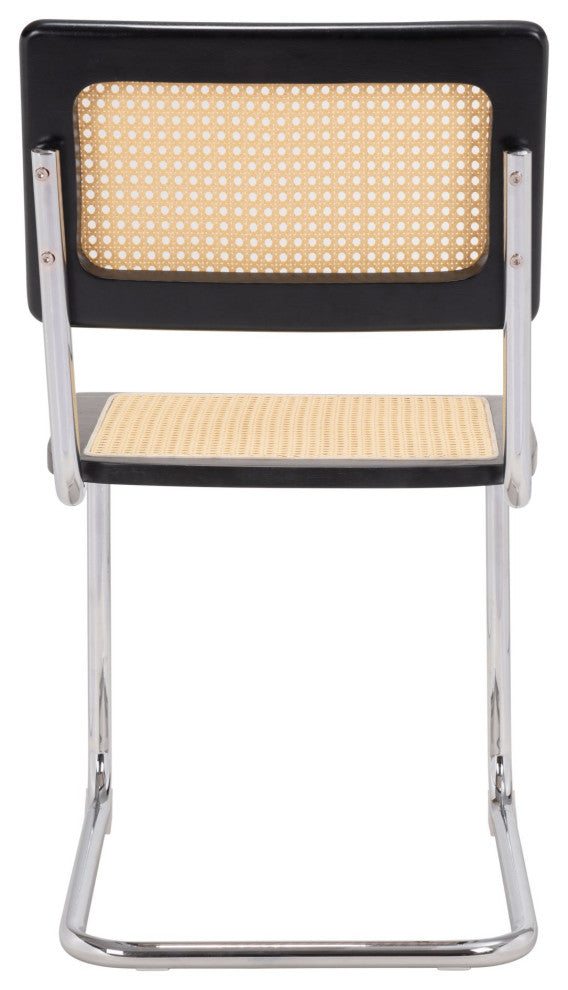 Dining Chair, Set of 2, Steel Metal, Wood, Natural, Black, Chrome, Mid Century