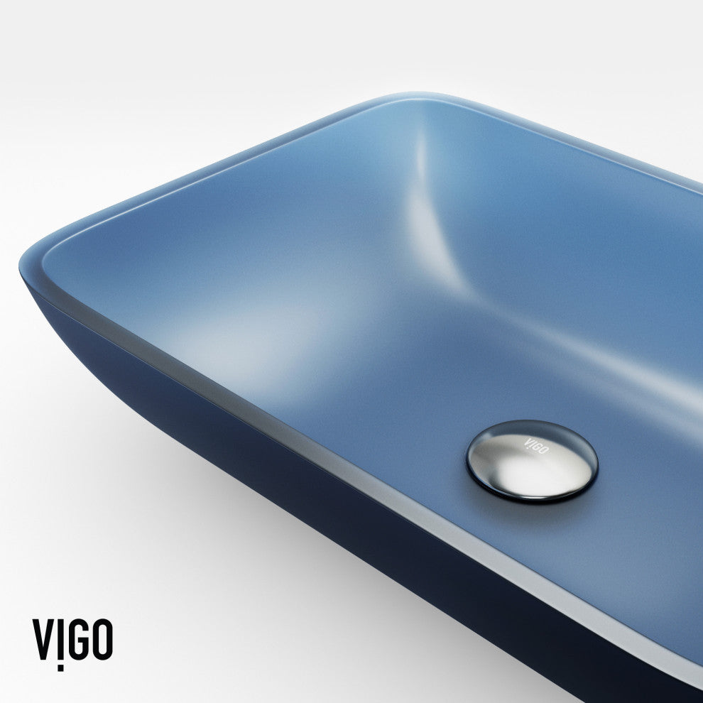 VIGO Sottile 18"L x 13"W x 4"H Glass Rectangular Vessel Bathroom Sink in Blue