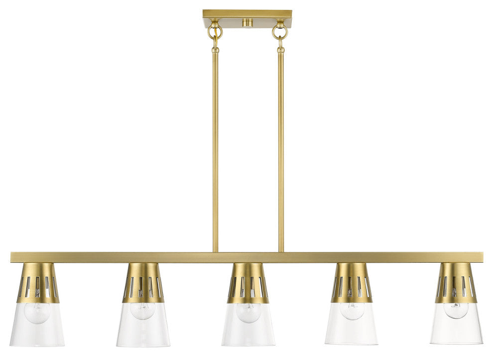 5 Light Natural Brass Large Linear Chandelier