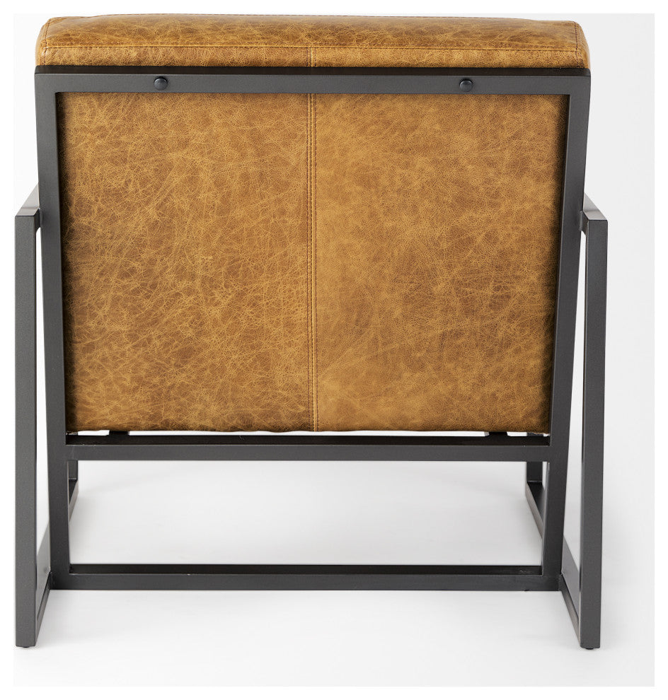 Armelle Genuine Leather With Solid Iron Frame Accent Chair