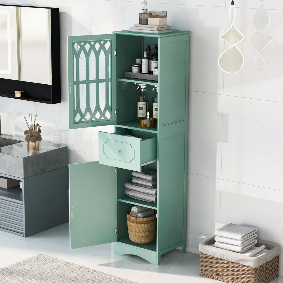 64" Tall Freestanding Bath Storage Cabinet, Adjustable Shelves