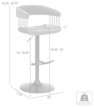 Calista Adjustable Bar Stool, Blue Fabric With Black Metal, Blue