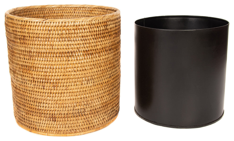 Artifacts Rattan™ Round Waste Basket With Metal Liner, Honey Brown