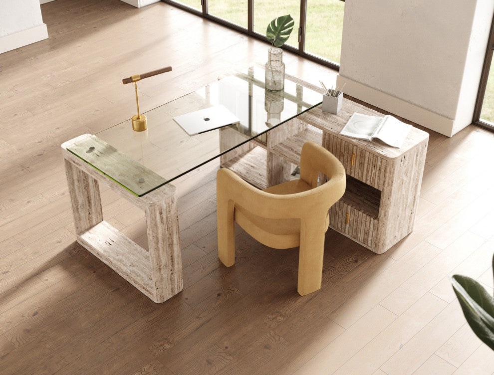 Nova Domus Roma Modern Glass, Travertine Reversible Desk