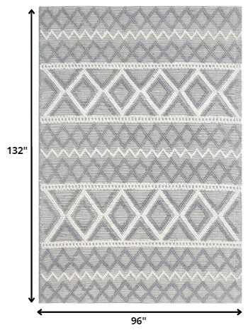 8"x11" Gray Ivory Diamonds Boho Chic Area Rug
