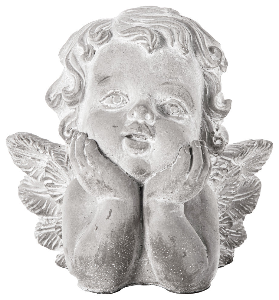 Cement Resting Head Cherubin Head Figurine Washed Concrete Gray Finish
