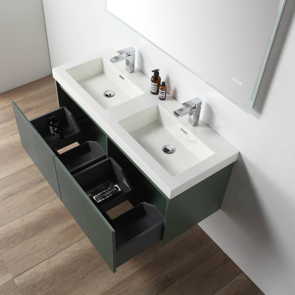 Floating Bathroom Vanity with Sink, Wall Mounted Vanity, Green, 48" W/ Double Sinks