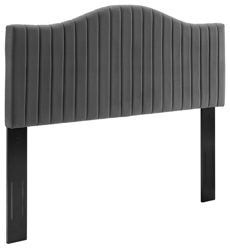 Brielle Channel Tufted Performance Velvet Twin Headboard, Charcoal